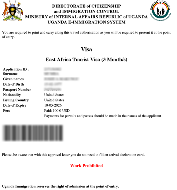 uganda tourist visa validity